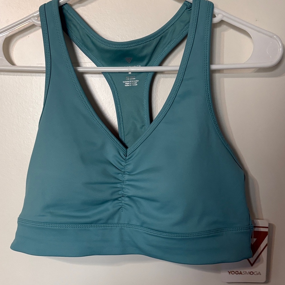 Yogasmoga  Caspian Blue V-Neck Racerback Sports Bra M NWT